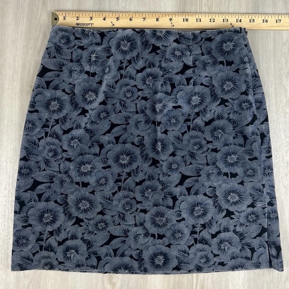 Vintage 90s Floral Blue Velvet Mini Pencil Skirt Ann Taylor Stretch Sz 6 Petite - Picture 7 of 10